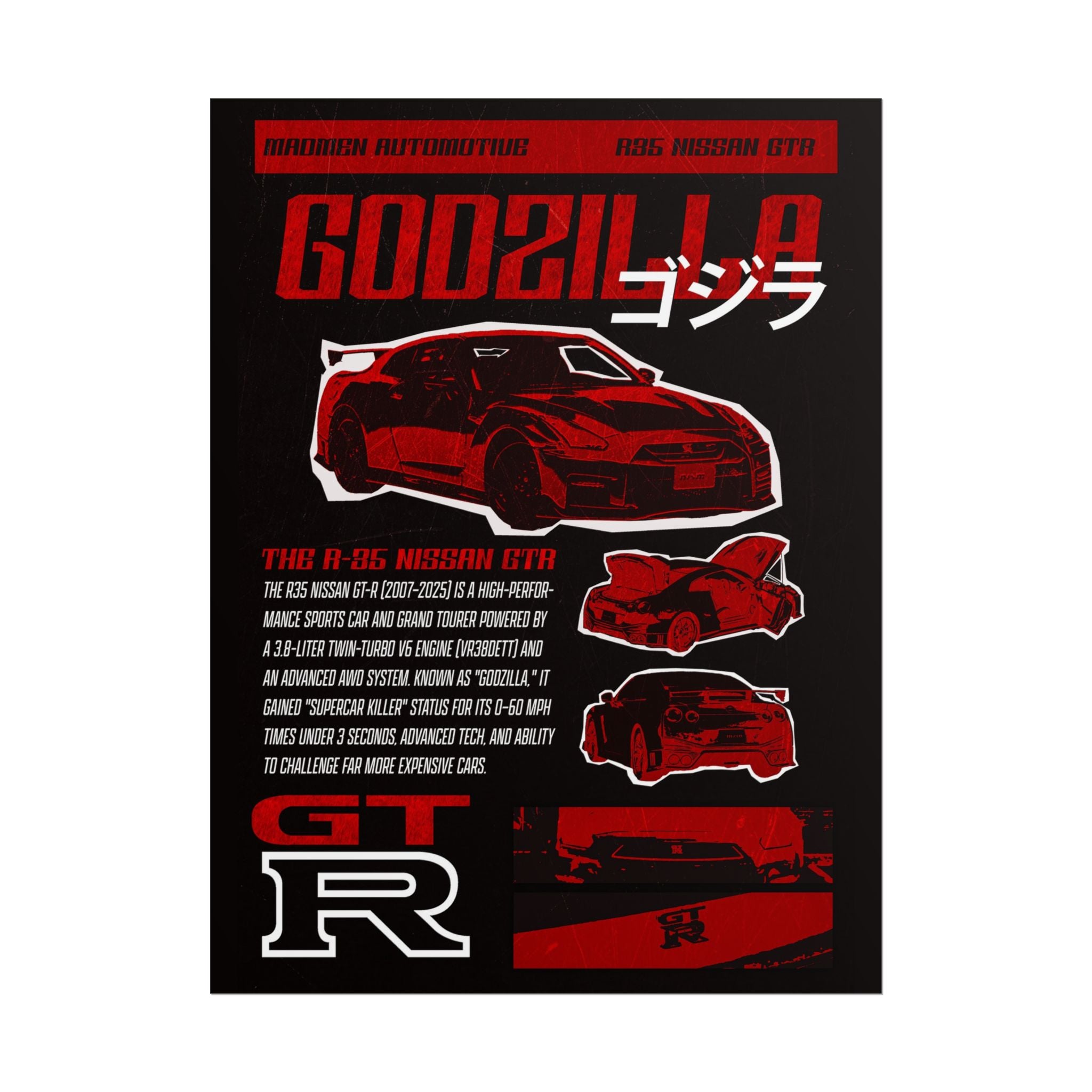 GODZILLA Nissan R35 GTR Poster